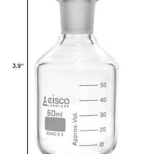 EISCO Reagent Bottle, 60mL - Graduated - Narrow Mouth with Solid Glass Stopper - Borosilicate Glass