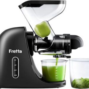 Fretta Masticating Slow Juicers, 3-inch Wide Feeding Chute Cold Press Juicer, Celery Juicer, Juicer Machines Vegetable and Fruit,Juice Recipes Included, 2 Speed, BPA-Free, Easy Clean, 200W(Black)