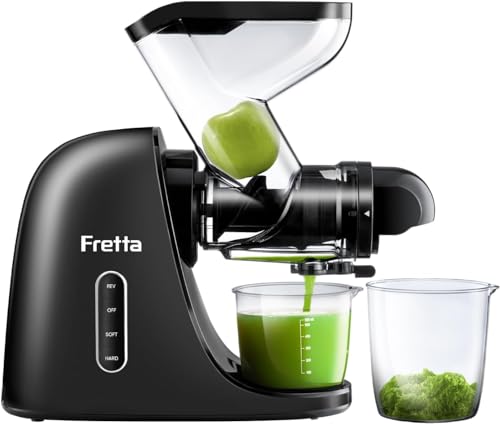 Fretta Masticating Slow Juicers, 3-inch Wide Feeding Chute Cold Press Juicer, Celery Juicer, Juicer Machines Vegetable and Fruit,Juice Recipes Included, 2 Speed, BPA-Free, Easy Clean, 200W(Black)