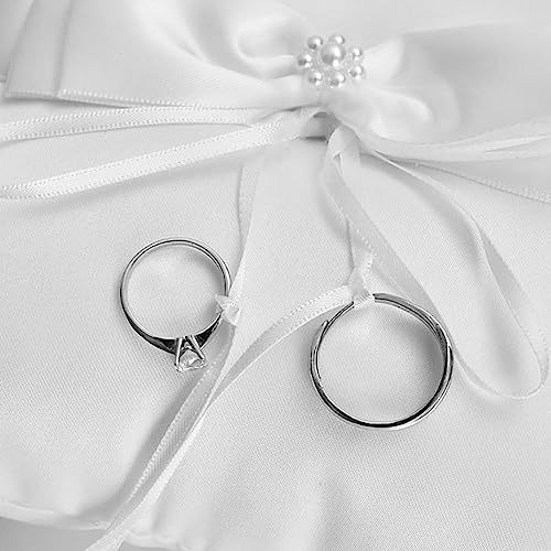 ccHuDE Faux Pearl Satin Ring Pillow Wedding Ring Bearer Cushion Ring Display Pillow Engagement Ring Storage Pillow Ceremony Ring Holder for Bridal Shower