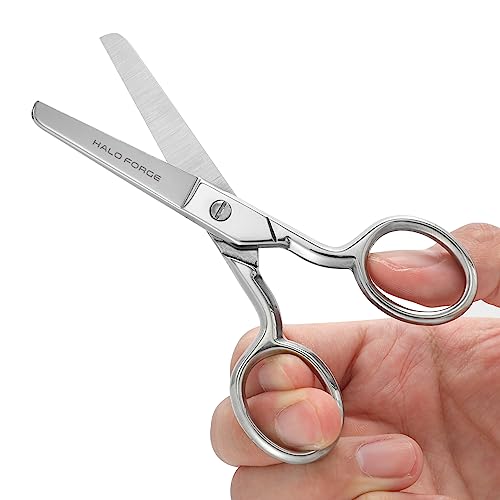 HALO FORGE Round Tip Sewing Scissors: Small Safety Sharp Tiny Fabric Scissors, 4.75 Inches Silver Stainless Steel Shears for Cutting Yarn Thread Embroidery knitting Needlework Cross Stitching