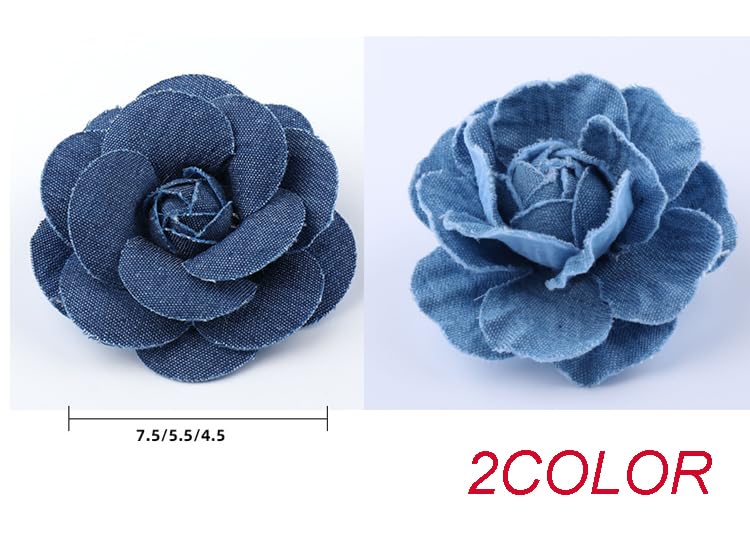 YXQ 6Pcs Fabric Flower 3 Sizes Denim Flowers Decoration DIY Crafts