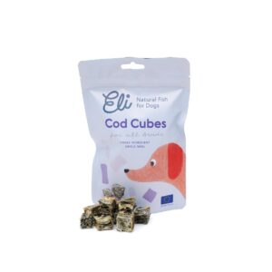 eli cod skin cubes 3 oz - naturals premium dog treats, fish skin dental treats, rich in protein & omega 3, low in fat, grain free, single ingredient, crispy, hypoallergenic, gluten free, air dried