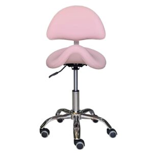 nuneth saddle stool pink saddle chair with back support, esthetician seat for dental office massage hospital clinic, rolling chair with wheels