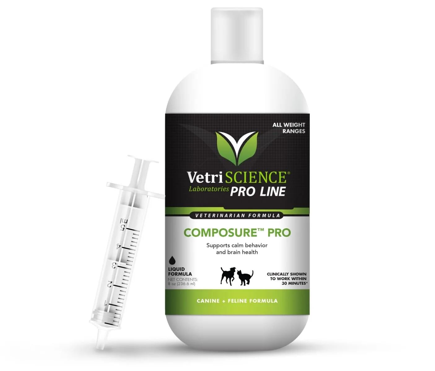 VetriScience Composure Pro - Liquid Calming Supplement for Dogs & Cats - Relaxation Support Formula for Pets - Soothing Aid for Tranquility & Brain Function Support - 8 oz