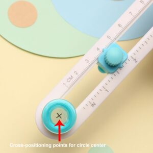 Circe Cutter for Paper Crafting Circular Cutter Tool Rotary Compass Circle Cutter Adjustable Cutting Diameter Ranges from 3/4 in to 8 in (Cyan & White, Mini)