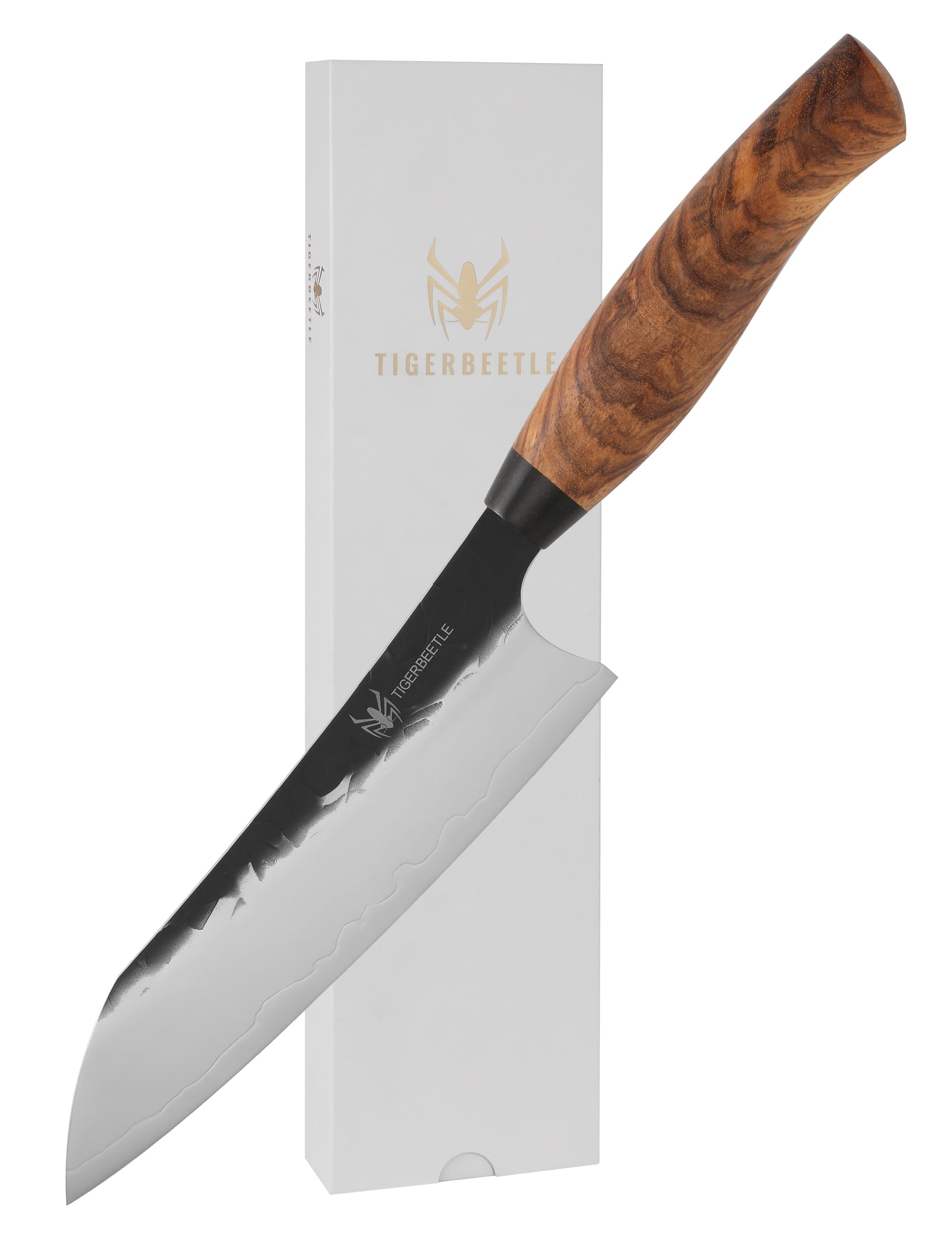 TIGERBEETLE SKD11 Triple Clamp Steel 7.5 Inch Santoku Knife SKD11 Japanese Steel Chef Knife for Home Kitchen and Dining Room (Ebonbonbony + African Flower Pear Wood)