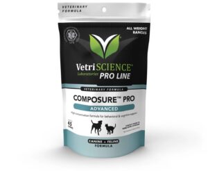 vetriscience composure pro advanced - advanced calming supplement for dogs & cats - calming aid soft chews - chewable calming supplement - advanced calming bite formula - 45 chews