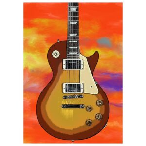 will davis studios les paul style guitar digital painting fine art birthday greeting card inside reads: (happy birthday!)