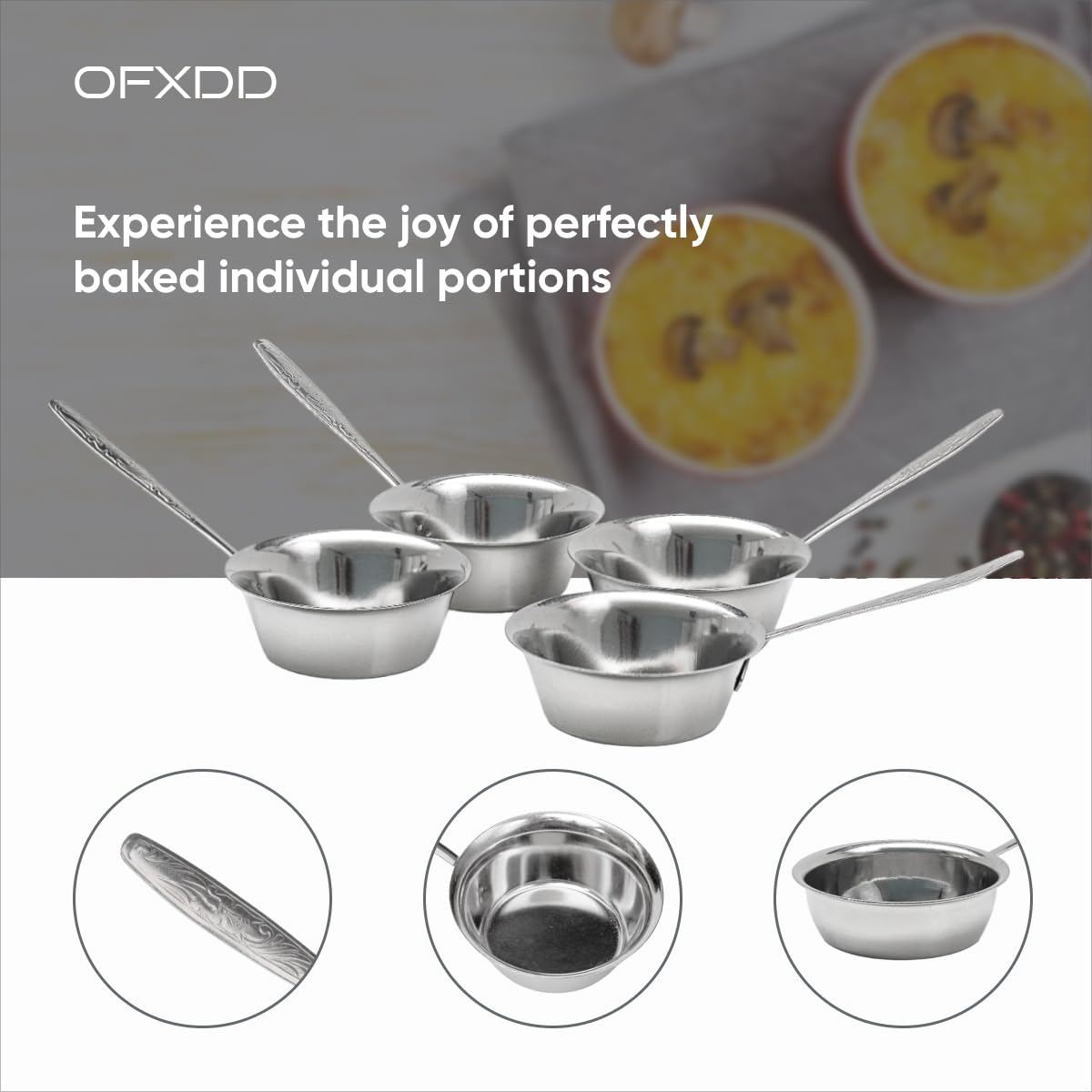 Cocotte Stainless Steel 3.54 Inch - 4 Pcs Mini Cocotte with Handle - Ramekin for Baking Julienne, Oven Safe, 4.22 Oz, OFXDD