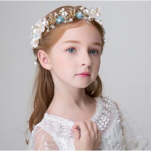 LAPOHI Rhinestone Pearl Flower Headpieces for Girls - Fairy Crystal Flower Crown, Wedding Bridal Tiara for Women