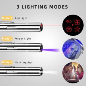 TEFIRE 2 Pack Laser Pointer Cat Toy 7 Adjustable Modes Red Light to Amuse Pets Blue Light Can Check Money with Small Torch USB Rechargeable Metal Material