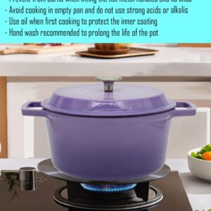 NWsystems 4.2 QT Cast Iron Dutch Oven, Non-stick and Enamel Interior, Multi-purpose Cooking & Baking, Suitable to All Kinds of Cooktops, Dishwasher Safe, and the Gift for Family and Friends - Violet