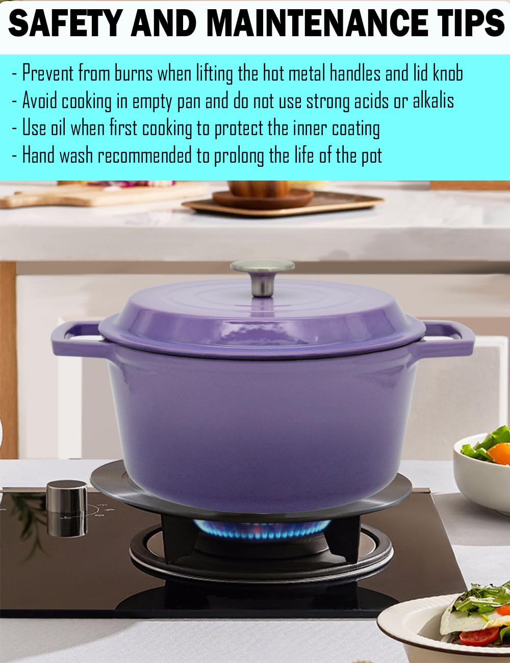 NWsystems 4.2 QT Cast Iron Dutch Oven, Non-stick and Enamel Interior, Multi-purpose Cooking & Baking, Suitable to All Kinds of Cooktops, Dishwasher Safe, and the Gift for Family and Friends - Violet