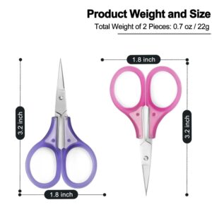 SCAIKTIG Small Craft Scissors, 3" Tiny Travel Scissors Tsa Compliant with Cover, Sharp Scissors all Purpose, Straight Fine Tips Mini Sewing Scissors Set, Precision Detail Paper Cutting, Pink/Purple