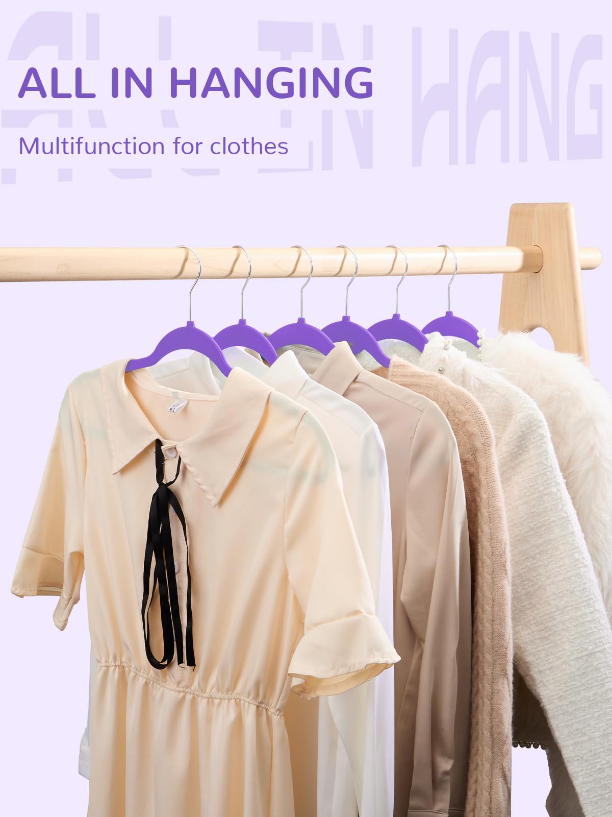 HOUSE DAY 60 Pack Plastic Hangers, Purple Hangers Extra Wide with 360°Swivel Hook, Space Saving Hangers for Bedroom Closet, Shirts, Pants, Heavy Duty Hangers Enough for Coat, Suit