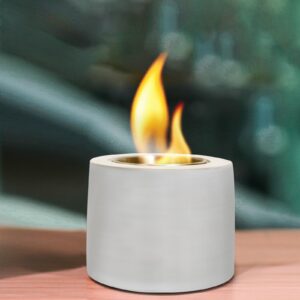 Table Top Fire Pit Bowl - Concrete Tabletop Fireplace Portable Rubbing Alcohol Burner Long Time Burning Smokeless Fire Pit for Patio Decor Smores Maker with Extinguisher White Elephant Gift