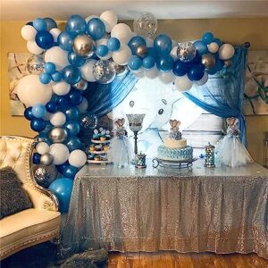 Blue and Silver Balloons, 60Pcs Navy Pearl Blue Party Balloons with Metallic Silver Blue Confetti Helium Latex Balloons, Dark Blue Silver Balloons for Boy Birthday Baby Showers Christening Decorations