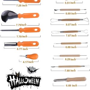 Pumpkin Carving Kit Tools Halloween, 15PCS Professional Heavy Duty Carving Set, Stainless Steel Double-side Sculpting Tool Carving Knife for Halloween Decoration