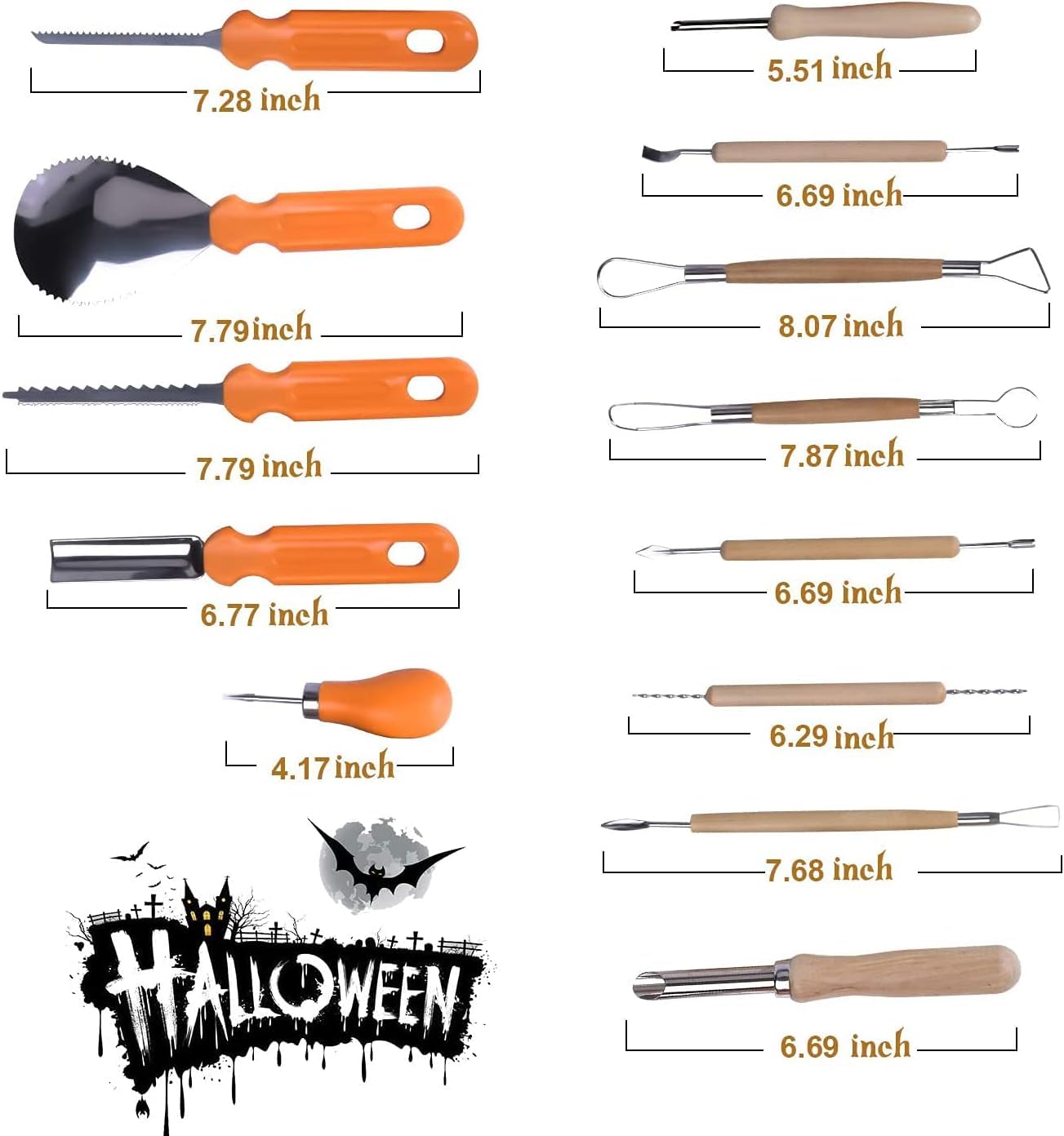 Pumpkin Carving Kit Tools Halloween, 15PCS Professional Heavy Duty Carving Set, Stainless Steel Double-side Sculpting Tool Carving Knife for Halloween Decoration