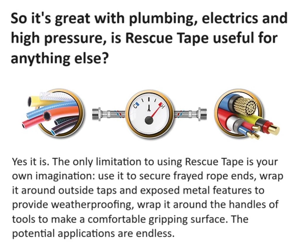 Rescue Tape, Self-Fusing Silicone Tape, Emergency Plumbing Pipe & Radiator Hose Repair, Electrical Insulation, 1" Width x 36' Length x 0.02" Thick, Black