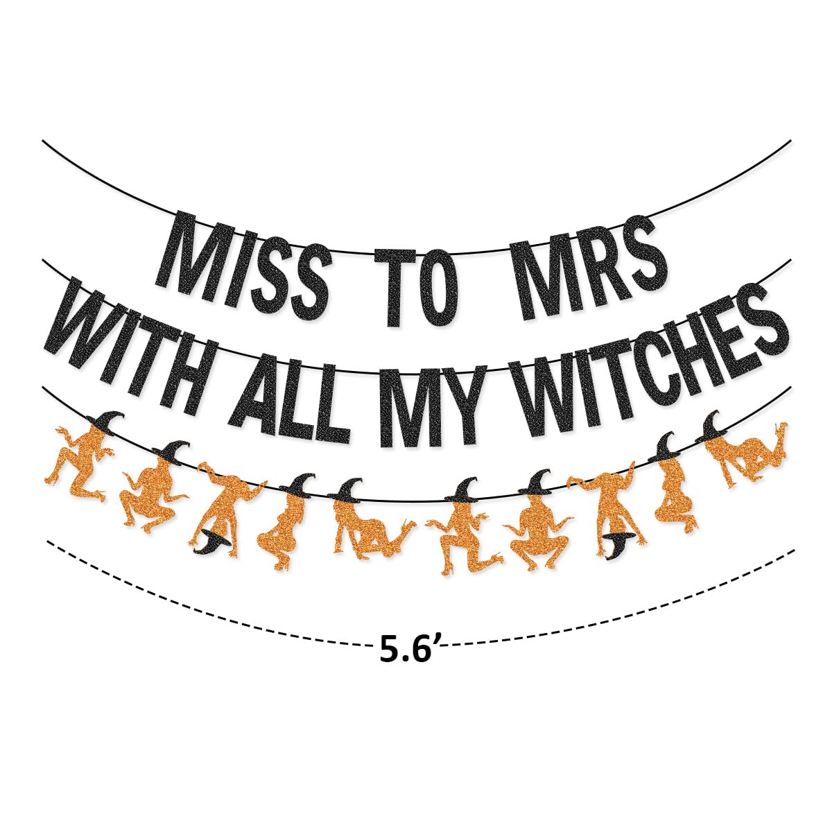 Miss to Mrs with All My Witches Banner Garland for Halloween Bachelorette Party Decorations