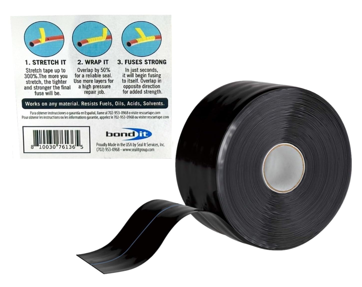 Rescue Tape, Self-Fusing Silicone Tape, Emergency Plumbing Pipe & Radiator Hose Repair, Electrical Insulation, 1" Width x 36' Length x 0.02" Thick, Black