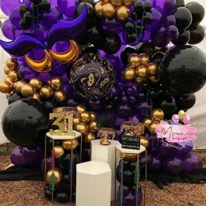 Purple and Black Balloons, 12 Inch Metallic Purple Balloon Black Purple Party Balloons Purple Purple Confetti Latex Helium Balloon for Halloween Wednesday Graduation Birthday Wedding Party Decorations