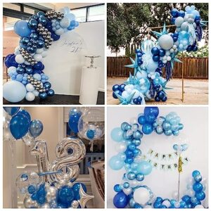 Blue and Silver Balloons, 60Pcs Navy Pearl Blue Party Balloons with Metallic Silver Blue Confetti Helium Latex Balloons, Dark Blue Silver Balloons for Boy Birthday Baby Showers Christening Decorations