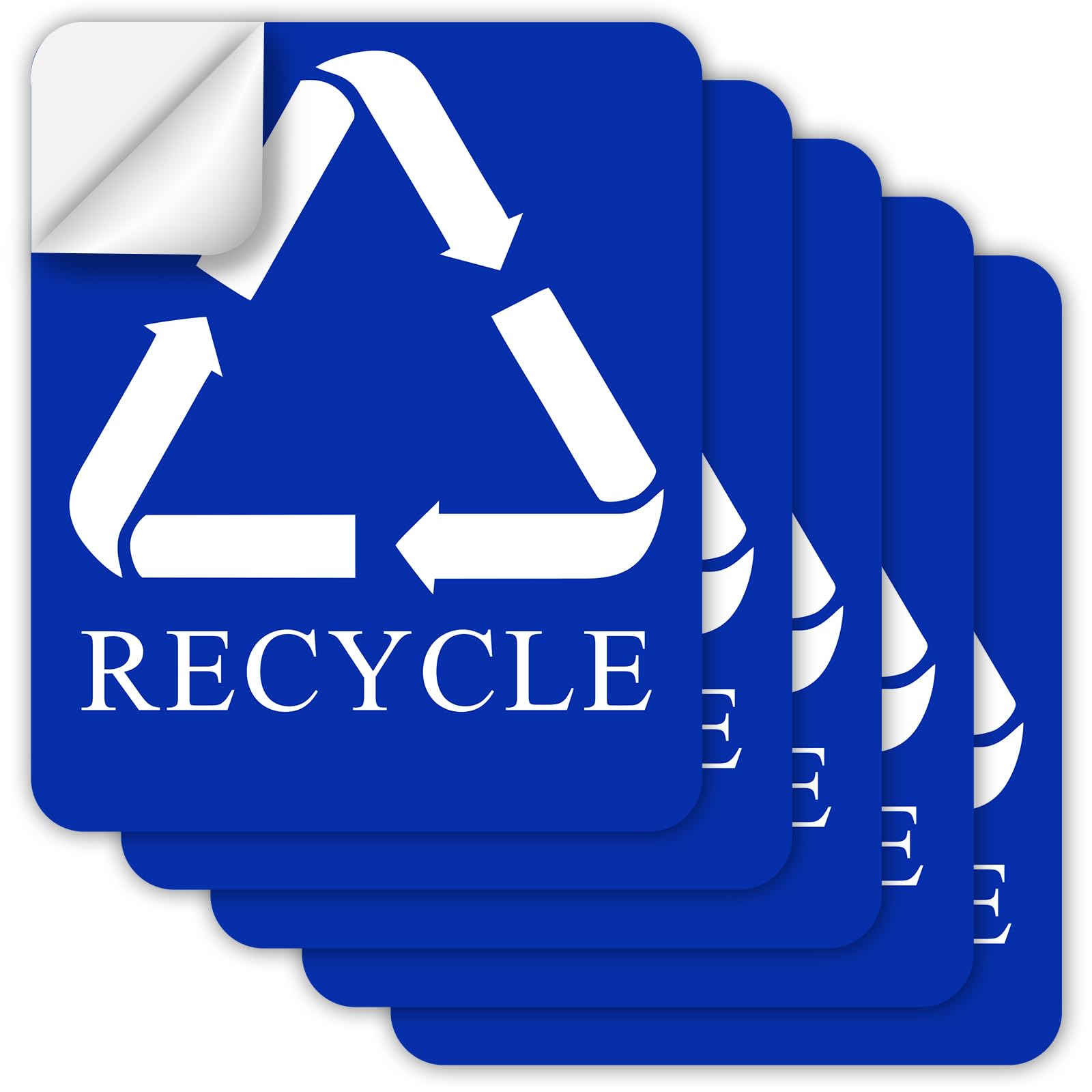 RAMIEYOO Design Recycle Sticker,5 Pack Recycle Sign Decals,Self-Adhesive Recycling Stickers,Recycle and Trash Vinyl for Trash Can 6 * 5 Inches (Recycle 6" /Blue)