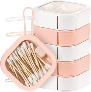 gagamoteya 6 pcs hair tie organizer,qtip dispenser bathroom storage organizer with press buckle button switch,cotton swab holder portable travel,hair accessory box with lid for bathroom(pink+white)