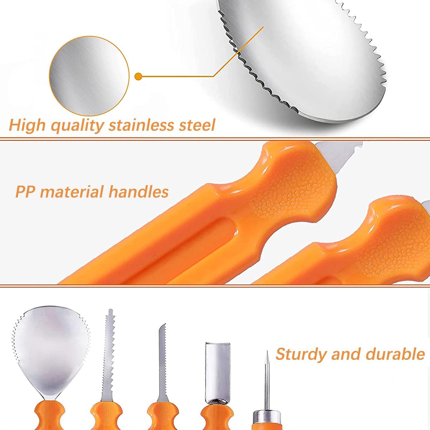 Pumpkin Carving Kit Tools Halloween, 15PCS Professional Heavy Duty Carving Set, Stainless Steel Double-side Sculpting Tool Carving Knife for Halloween Decoration