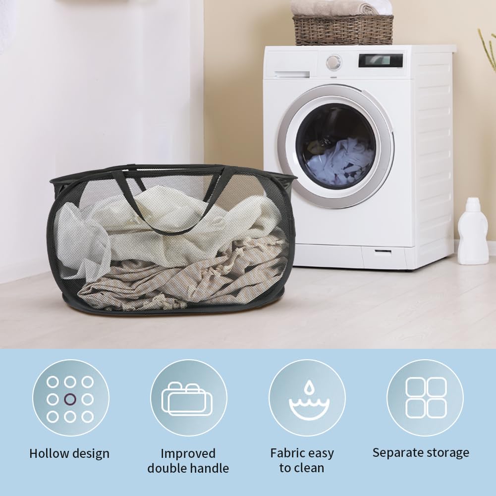 Collapsible Laundry Baskets, Durable Mesh Laundry Hamper with Handles, Portable Foldable Laundry Basket for Dorm, Bathroom & Travel