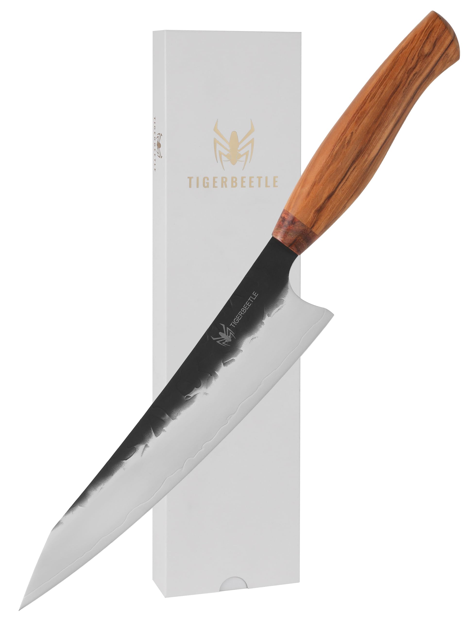 TIGERBEETLE SKD11 Triple Clamp Steel 8.5 inch Chef Knife SKD11 Japanese Steel Chef Knife for Home Kitchen and Dining Room (Huanghua Pear Wood+Olive Wood)