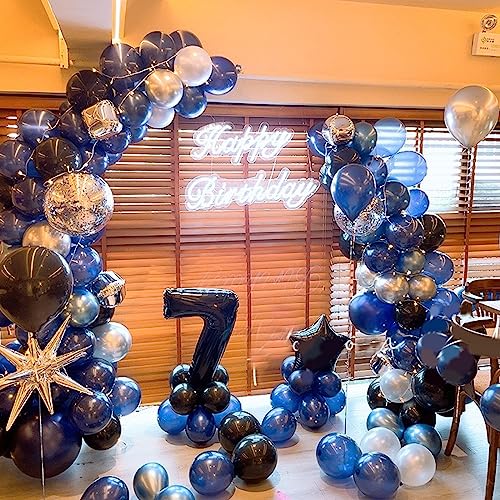 Blue and Silver Balloons, 60Pcs Navy Pearl Blue Party Balloons with Metallic Silver Blue Confetti Helium Latex Balloons, Dark Blue Silver Balloons for Boy Birthday Baby Showers Christening Decorations