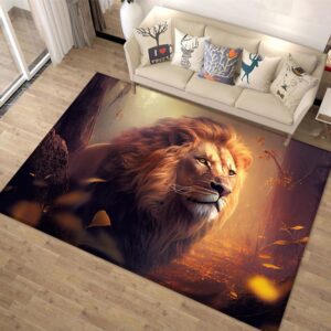 Lion Rug Black and Gold Lion Animal Theme Lion Carpet for Room or Living Room 36x24 inches