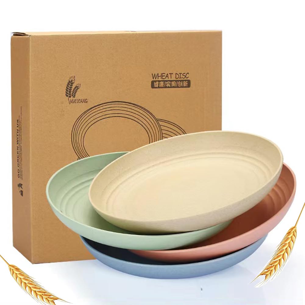 LRUUIDDE Unbreakable Cereal Dinner Plates, 9 Inch Wheat Straw Deep Plates, Reusable Plastic Plates, Lightweight Plates Salad Kids Plate for Kitchen Camping BPA FREE Dishwasher Safe