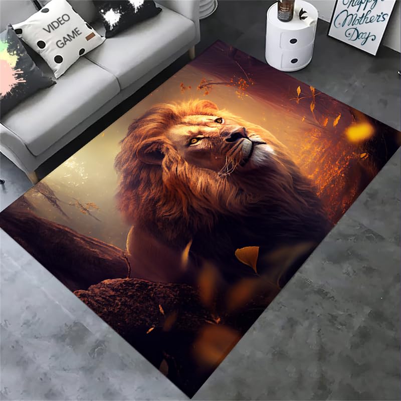 Lion Rug Black and Gold Lion Animal Theme Lion Carpet for Room or Living Room 36x24 inches