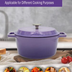 NWsystems 4.2 QT Cast Iron Dutch Oven, Non-stick and Enamel Interior, Multi-purpose Cooking & Baking, Suitable to All Kinds of Cooktops, Dishwasher Safe, and the Gift for Family and Friends - Violet