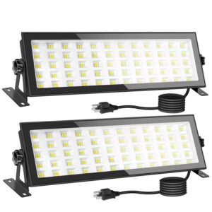 2 pack 120w led shop lights, 1000w equiv 16000lm super bright led garage light, ip66 waterproof outdoor flood light with plug, 5000k daylight white led high bay light for workshop yard garage factory