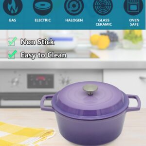 NWsystems 4.2 QT Cast Iron Dutch Oven, Non-stick and Enamel Interior, Multi-purpose Cooking & Baking, Suitable to All Kinds of Cooktops, Dishwasher Safe, and the Gift for Family and Friends - Violet