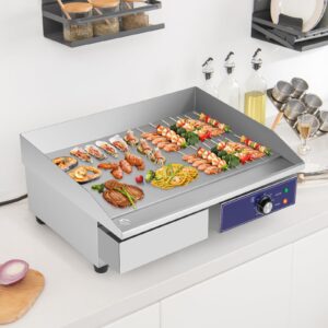 Giantex Commercial Griddle, 22" Electric Griddle 2000W, Cast Iron Griddle, Stainless Steel Frame, 122℉-572℉ Adjustable Temperature Control, Removable Oil Storage Box, Restaurant Teppanyaki Grill