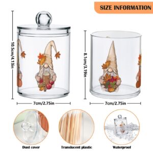 Gredecor 2 Pack Apothecary Jars with Lid Fall Gnome Maple Pumpkins Qtip Holder Dispenser Storage Containers Clear Plastic Cute Fall Autumn Thanksgiving Theme Canisters for Bathroom Vanity Organization