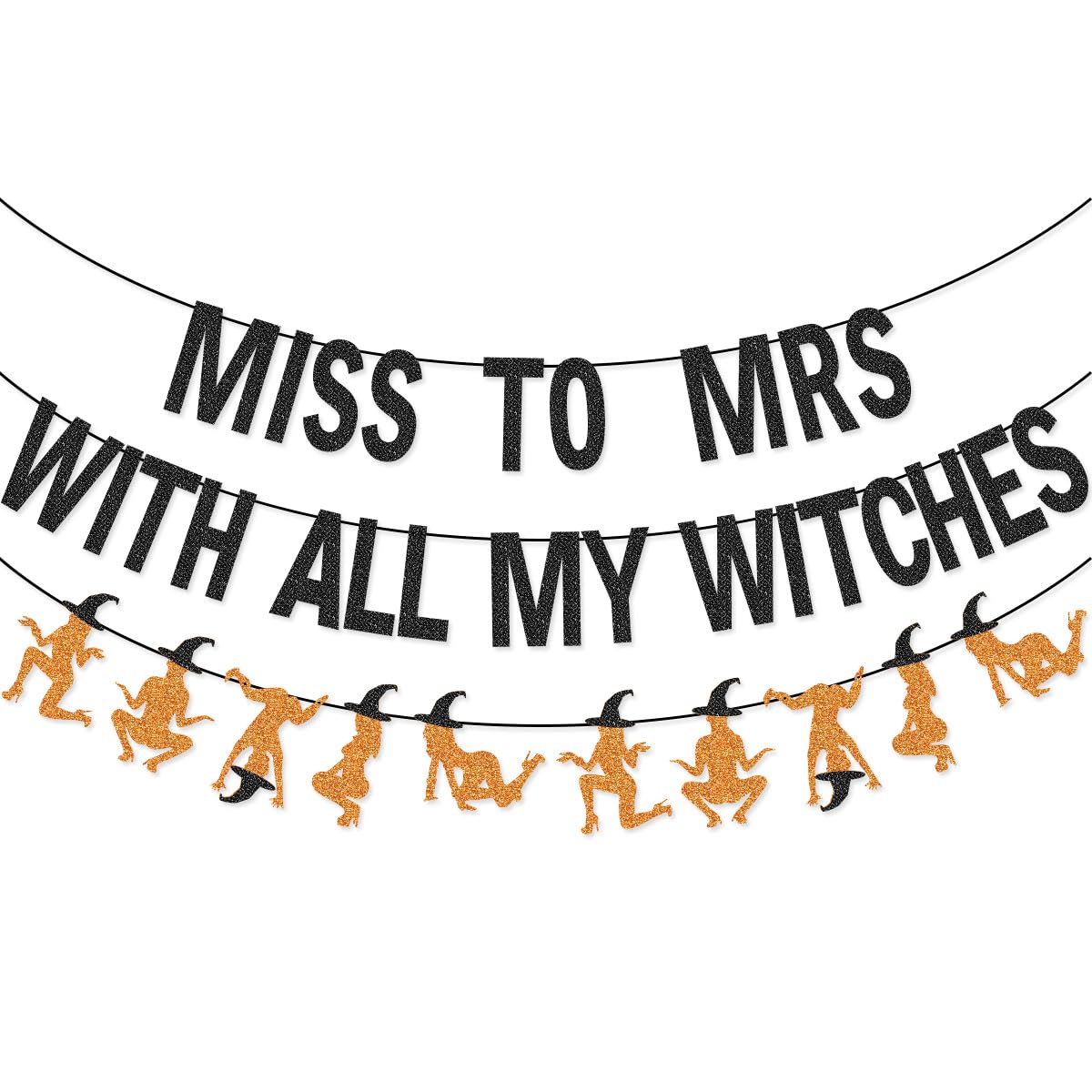 Miss to Mrs with All My Witches Banner Garland for Halloween Bachelorette Party Decorations