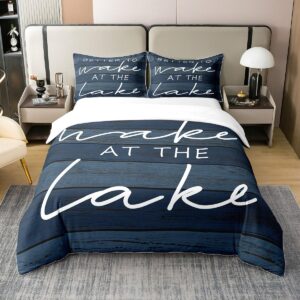 jejeloiu welcome to lake cabin duvet cover 100% cotton, lake rules bedding set,lake paddle decor navy blue bedspread cover,queen size