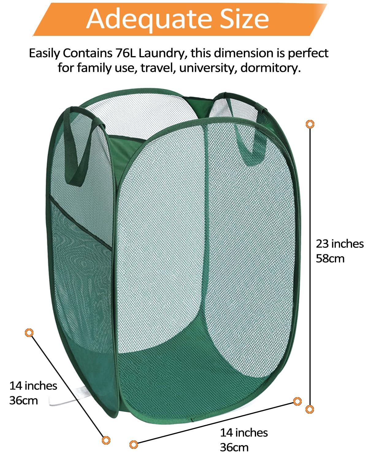 2 Pack Laundry Hamper Baskets, Collapsible Laundry Baskets Durable Tear-resistant with Side Pocket Reinforced Carry Handles green