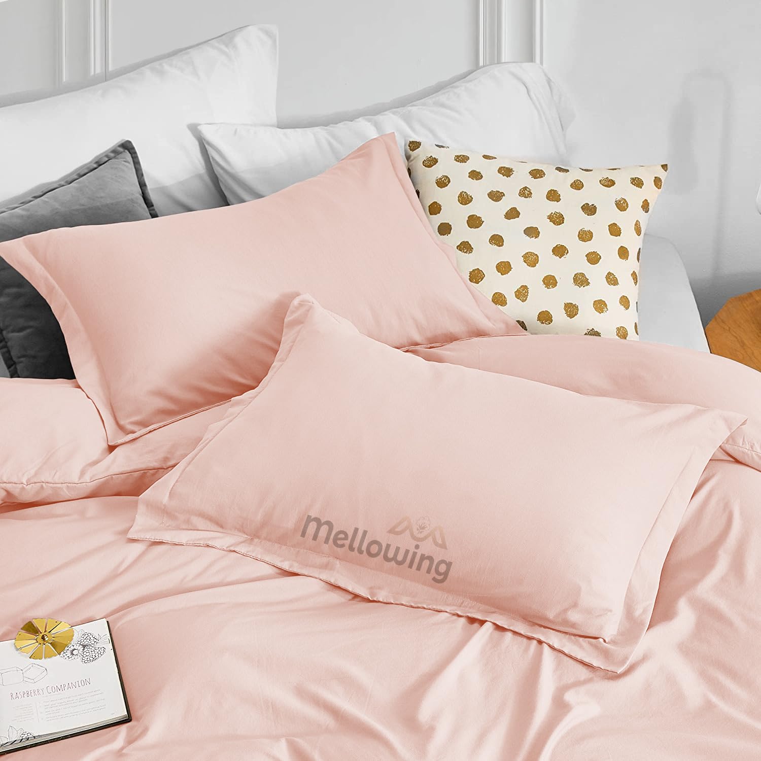 Mellowing 800 Thread Count King/Cal King (94x104) Duvet Cover - Premium Duvet Cover Soft & Breathable - 3 pcs All Season Comforter Cover with Zipper Closure & Corner Ties (Blush)