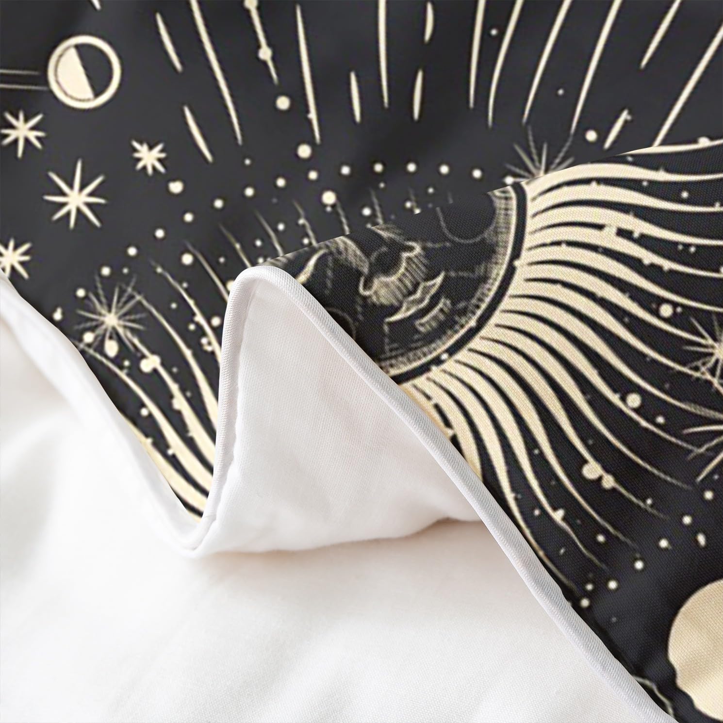 jejeloiu Sun Moon Duvet Cover 100% Cotton Queen Size 1 Panel Boho Exotic Bedding Cotton Duvet Cover Set Solar System Galaxy Astrology Space Bedspread Cover