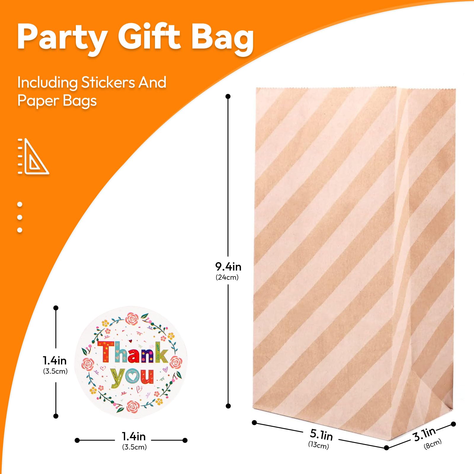 Elvielsl 40 Pack Paper Party Favor Bags, Brown Paper Bags Kraft Paper Bags Goodie Bags Small Gift Bag with 48pcs Stickers for Birthday, Wedding, Party Favors, Christmas Day, Baby Showers - 13x8x24CM