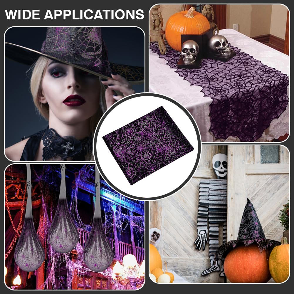 FINGERINSPIRE Halloween Purple Spider Web Fabric 39.4x59 inch Black Spiderweb Net Fabric Halloween Witch Crafts Costume Veil Hat Dressmaking Stretch Fabric for Halloween Party Decoration